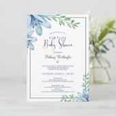 Waterverf Blauwe Bloemen Virtueel Baby shower Kaart (Staand voorkant)