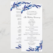 Waterverf blauwe bloemenbruiloft. Marine botanisch Programmakaart (Voorkant / Achterkant)