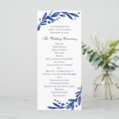 Waterverf blauwe bloemenbruiloft. Marine botanisch Programmakaart (Staand voorkant)