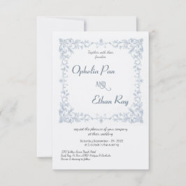 Waterverf Blauwe Bloemengrens bruiloft Uitnodiging