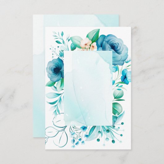 Waterverf blauwe bloemenkaart, maak je eigen  tha bedankkaart (Voorkant / Achterkant)