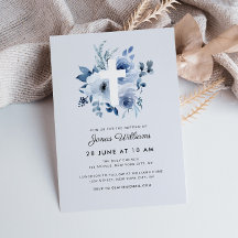 waterverf blauwe bloemstukken Doopuitnodiging