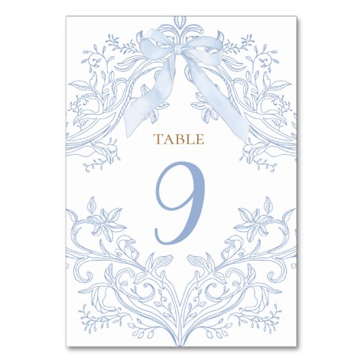 waterverf blauwe boog elegante tafel nummer kaart (Voorkant)