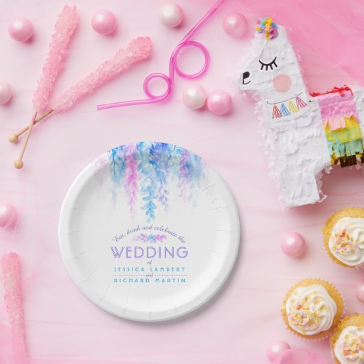 Waterverf blauwe borden voor aangepast huwelijk papieren bordje (Feest)