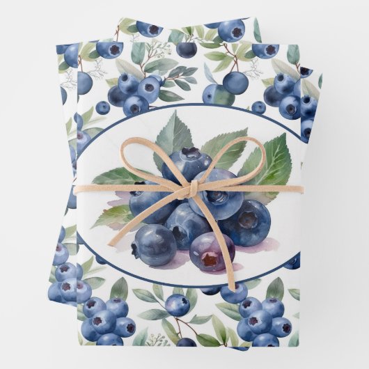 Waterverf blauwe bosbessen inpakpapier vel (In situ)