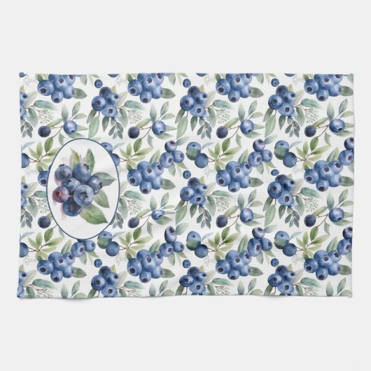 Waterverf blauwe bosbessen theedoek (Horizontaal)