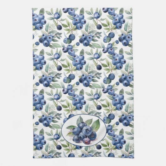 Waterverf blauwe bosbessen theedoek (Verticaal)