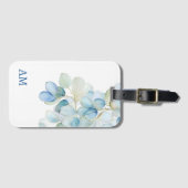 Waterverf Blauwe Botanische Hydrangea Monogram Bagagelabel (Voorkant (horizontaal))