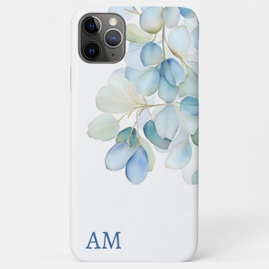 Waterverf Blauwe Botanische Hydrangea Monogram Case-Mate iPhone Case (Achterkant)