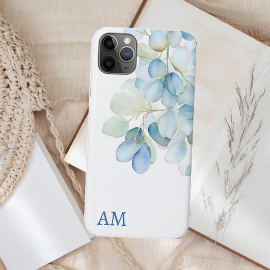Waterverf Blauwe Botanische Hydrangea Monogram Case-Mate iPhone Case