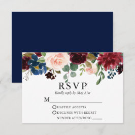 Waterverf Blauwe Bourgogne Roze Floral RSVP Kaartje