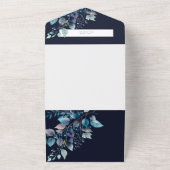 Waterverf Blauwe Branches & Berries Wedding Navy All In One Uitnodiging (Buitenkant)