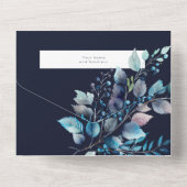 Waterverf Blauwe Branches & Berries Wedding Navy All In One Uitnodiging (Achterkant)