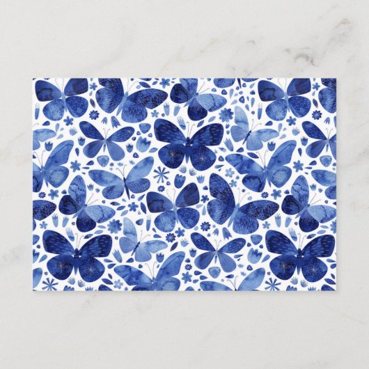 Waterverf blauwe bruiloft details Butterflies Informatiekaartje (Achterkant)