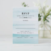 Waterverf blauwe bruiloft. Eenvoudig elegant nauti RSVP Kaartje (Staand voorkant)