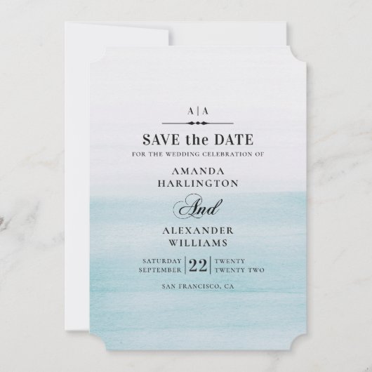 Waterverf blauwe bruiloft. Eenvoudig elegant nauti Save The Date (Voorkant)