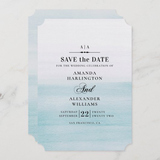 Waterverf blauwe bruiloft. Eenvoudig elegant nauti Save The Date (Voorkant / Achterkant)