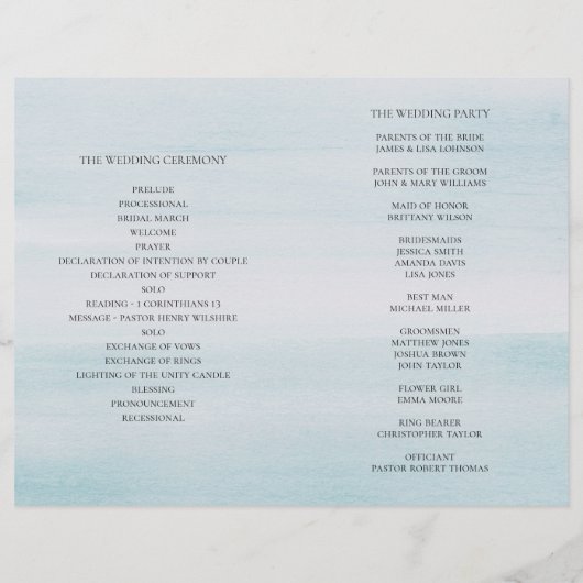 Waterverf blauwe bruiloft. Elegant programma gevou (Achterkant)