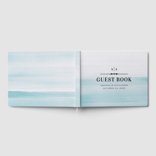 Waterverf blauwe bruiloft. Klassieke elegante naut Gastenboek (Volledig)