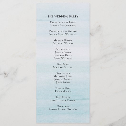 Waterverf Blauwe bruiloft. Klassieke nautische sim Programmakaart (Achterkant)