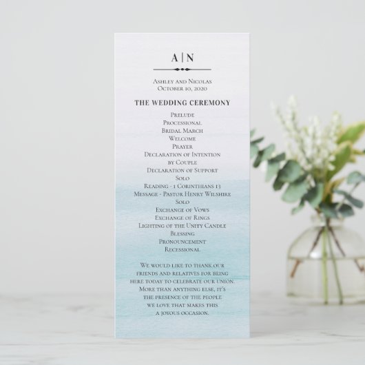 Waterverf Blauwe bruiloft. Klassieke nautische sim Programmakaart (Staand voorkant)