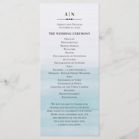 Waterverf Blauwe bruiloft. Klassieke nautische sim Programmakaart (Voorkant)