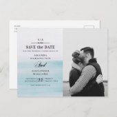 Waterverf Blauwe bruiloft. Nautisch de datum opsla Briefkaart (Voorkant / Achterkant)