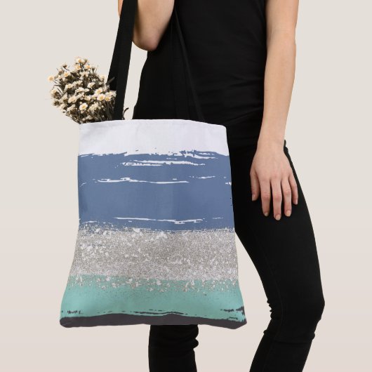 Waterverf Blauwe Canvas tas (Dichtbij)