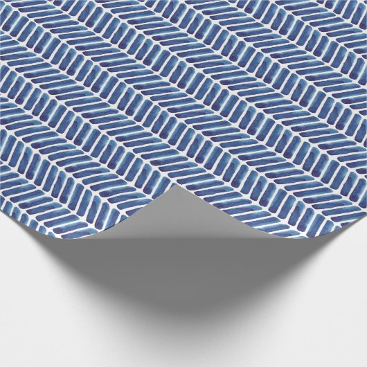 Waterverf Blauwe Chevron. Marine zigzagpatroon Cadeaupapier (Hoek)