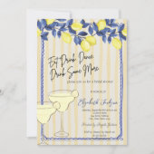 Waterverf Blauwe Citroenen Martini Gele Strepen Kaart (Voorkant)