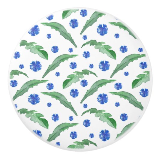 Waterverf Blauwe cornbloemen Keramische Knop (Voorkant)