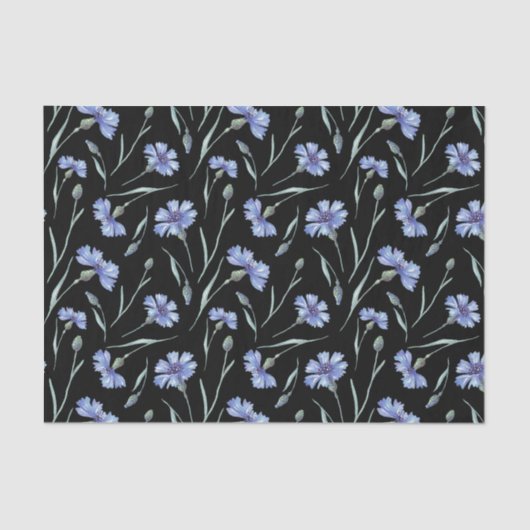 Waterverf Blauwe Cornflower Zwarte Achtergrond Tissuepapier (Voorkant)
