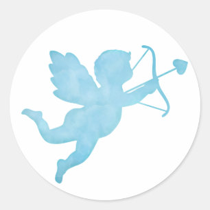 Waterverf Blauwe Cupido Silhouet Ronde Sticker