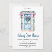 Waterverf Blauwe Deur Holiday Open House Kerstmis Kaart (Voorkant)