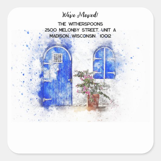 Waterverf Blauwe Deur Wij; hebben Verplaatste Enve Vierkante Sticker (Voorkant)