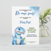 Waterverf Blauwe Dinosaurus Baby Boy 1e Verjaardag Kaart (Staand voorkant)