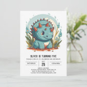 Waterverf Blauwe Dinosaurus Jongen Verjaardag Kaart (Staand voorkant)