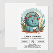 Waterverf Blauwe Dinosaurus Jongen Verjaardag Kaart (Voorkant / Achterkant)