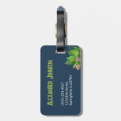 Waterverf Blauwe Dinosaurus met Kinder naam Bagagelabel (Achterkant verticaal)