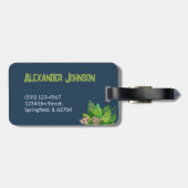 Waterverf Blauwe Dinosaurus met Kinder naam Bagagelabel (Achterkant horizontaal)