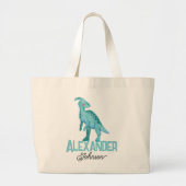 Waterverf Blauwe Dinosaurus met Kinder Naam Kinder Grote Tote Bag (Voorkant)