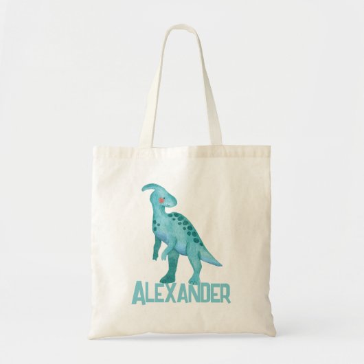 Waterverf Blauwe Dinosaurus met Kinder naam Tote Bag (Voorkant)