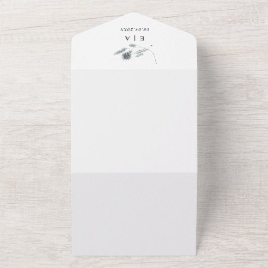 Waterverf blauwe distel eucalyptus bruiloft all in one uitnodiging (Buitenkant)