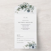 Waterverf blauwe distel eucalyptus bruiloft all in one uitnodiging (Binnen)