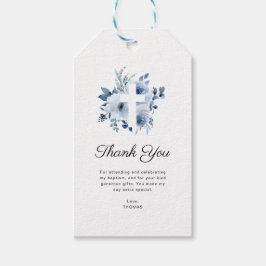 waterverf blauwe doop foto dank u cadeaulabel