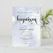 Waterverf Blauwe Doopuitnodiging Kaart (Staand voorkant)