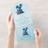 Waterverf blauwe draak Baby shower All In One Uitnodiging (Afscheurbaar)