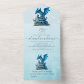 Waterverf blauwe draak Baby shower All In One Uitnodiging (Binnen)