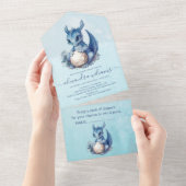 Waterverf blauwe draak Baby shower All In One Uitnodiging (Afscheurbaar)