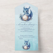 Waterverf blauwe draak Baby shower All In One Uitnodiging (Binnen)